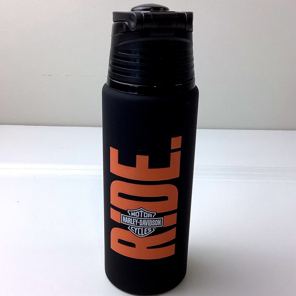 Harley-Davidson Ride Aluminum Water Bottle 24oz Matte Black Orange 106081